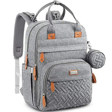 Load image into Gallery viewer, Baby Changing Bag Backpack, BabbleRoo Nappy Changing Back Pack Diaper Bags with Changing Mat & Pacifier Holder for Mom & Dad (Light Grey)