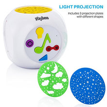 Load image into Gallery viewer, Playbees Baby Sound Machine & Star Projector Night Light, Cry Detecting Nursery Shape Projection Lamp with Soothing Nature Music, 10 Classic Lullabies, and Auxiliary Cord for Playing Music, White