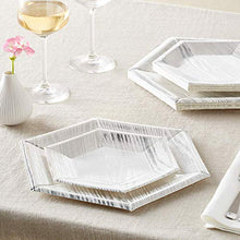 Load image into Gallery viewer, Party Disposable 36 PC DINNERWARE Set Dinner 18 Side Heavyweight Paper Plates | Hexagon Design | for Upscale Wedding and Dining (Wood Collection – Silver)