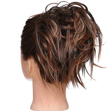 Load image into Gallery viewer, Scrunchie Scrunchy Hair Bun Extensions Curly Messy - Light Auburn & Dark Brown - Synthetic Chignon Ombre Ponytail Donut Harpiece