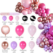 Load image into Gallery viewer, Pink and Rose Gold Balloon Arch,126Pcs Pink Balloons Garland Kit with 4D Rose Gold Balloon,Pink Purple Latex Balloons for Girls Birthday Party Baby Shower Wedding Decorations
