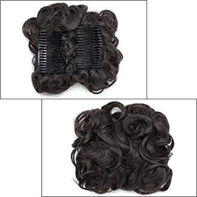 Load image into Gallery viewer, Silk-co Short Messy Hair Bun Scrunchy Scrunchie Updo Clip in Dark Brown Hairpieces Chignon Curly Wavy Combs Hair Extensions