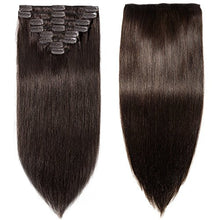 Load image into Gallery viewer, Clip in Hair Extension Human Hair 8 Pcs Full Head - 100% Real Remy Hair Straight Standard Weft (13"-80g, 2 Dark Brown)