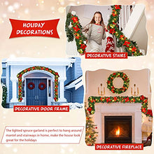 Load image into Gallery viewer, 9FT Christmas Garland Decorations, 2.7M Wreath Garlands Decorations Xmas for Fireplaces Stairs, Christmas Garlands with Lights, Red Flower and Red Ball, Holiday, Wedding Party Decoration