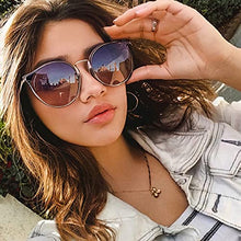 Load image into Gallery viewer, SUNGAIT Women’s Oversized Cat Eye Polarized Sunglasses Vintage UV Protection Sunglasses -SGT969 (Transparent Grey Frame/Purple Gradient Lens)