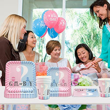 Load image into Gallery viewer, Amycute Gender Reveal Party Supplies for 16 Guests, Baby Shower Plates Cups Napkins Boy or Girl Party Tableware Set