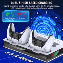 Load image into Gallery viewer, PS5 Stand with Suction Cooling Fan & Dual Controller Charger Station for Sony Playstation 5 Console & Dualsense, PS5+Stand with PS5 Cooling Station PS5 Accessories Cooler Fan Charging Station