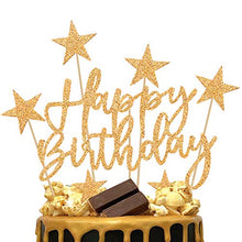 Load image into Gallery viewer, iZoeL 2 Sets Gold Cake Decoration Gold Cake Topper Happy Birthday Banner Confetti Balloon Stars Heart Cake Topper for Man Boys Women Girls Gold Theme Birthday Party Decor Hen Party(Gold)
