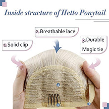 Load image into Gallery viewer, Hetto Human Hair Ponytail White Blonde Wrap Around Ponytail Hair Extensions Real Remy Ponytail Hair Extensions Straight #60 Blonde 70g 12 Inch