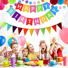 Load image into Gallery viewer, 48PCS Rainbow Birthday Decoration SZHTFX Colourful Happy Birthday Party Decorations Set for Women Boys and Girls Happy Birthday Banner 18pcs Balloon 8pcs Paper Pom Poms Garland 6pcs Hanging Swirls