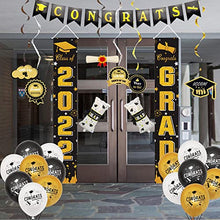 Load image into Gallery viewer, Graduation Decorations 2022, Black and Gold 2022 Graduation Balloons with Congratulations Banner, Hanging Swirl and Congrats Balloons for Graduation Party Decorations