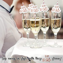 Load image into Gallery viewer, 24 x Team Bride Drinking Straws | Rose Gold Paper Straw | Hen Party Straws | Bridal Shower Paper Straws | Safe and Durable
