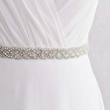 Load image into Gallery viewer, ShinyBeauty Wedding Sash Belts for Women Diamante Crystal Rhinestone Applique Silver 2.5cm Wide by 1 Yard (92cm) Long Crystal and Rhinestone Flower Bridal Dress Belts DIY Wedding Dress