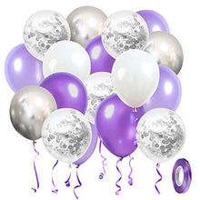 Load image into Gallery viewer, Wedding Balloons Purple Violet White Silver 50 pcs 12 inch Confetti Metallic Helium Latex Balloon with Purple Ribbon for Girls Birthday Baby Shower Bridal Party Event Decoration
