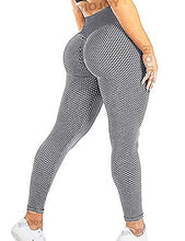 Load image into Gallery viewer, RIOJOY Women's High Waist Leggings 3D Mesh Knitted Ruched Butt Lifting Honeycomb Yoga Pants, M, Grey