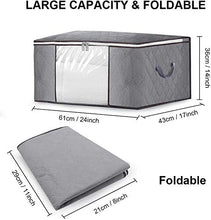 Load image into Gallery viewer, Large Capacity Clothes Storage Bag Foldable Organizers with Reinforced Handle for Comforters,Blankets,Pillow,Bedding,with Sturdy Zipper,Clear Window(Grey,4 Pack)