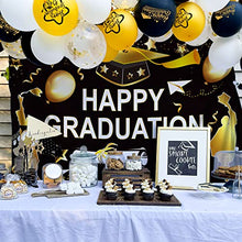 Load image into Gallery viewer, JeVenis 19 PCS Black Gold Happy Graduation Party Decoration Graduation Party Supplies Graduation Party Balloons Graduation Party Backdrop Graduation Party Banner Happy Graduation Garland
