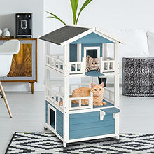 Load image into Gallery viewer, GYMAX Wooden Cat House, Weatherproof Kitten Shelter with Roof, Outdoor Indoor Pets Playhouse Condo for Dogs, Rabbits & Chickens (60 x 60 x 126cm)