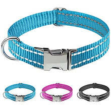 Load image into Gallery viewer, Reflective Dog Collar, Adjustable Basic Dog Collar with Metals Buckle, Soft Nylon Pet Collar for Puppy Small Medium Dogs (L, Blue)