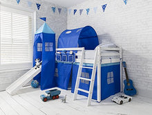 Load image into Gallery viewer, Noa and Nani - Midsleeper Cabin Bed with Slide and Blue Tent, Tunnel and Tower - (White)
