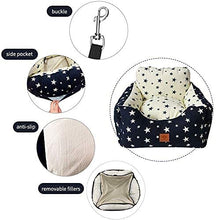 Load image into Gallery viewer, 2 in 1 Dog Car Seat Washable and Stain Resistant Pet Booster Seat for Small and Medium Dogs Cats Super Soft PP Cotton Travel Safety Pet Car Seat with Storage Bag and Harness Strap (Navy Star)