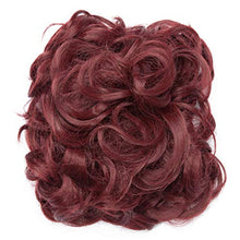 Load image into Gallery viewer, Wine Red Hair Bun Scrunchy Scrunchie Short Messy Curly Wavy Hair Extensions With Combs Clip In Chignon Bun Hairpieces