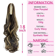 Load image into Gallery viewer, FXTYK Claw Ponytail Hair Extension Long Short Pony Tails Extensions Clip in on Ponytail Jaw/Claw Synthetic Straight Curly Hairpieces-Dark Brown Mix Ash Blonde-18inch