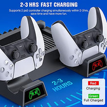 Load image into Gallery viewer, PS5 Cooling Stand for Playstation 5 Console, PS5 Vertical Stand and Dual Controller Chargers, PS5 Accessories Holder with 13 Game Storage for PS5 Console/ PS5 Digital Edition/Ultra HD
