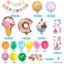 Load image into Gallery viewer, weeyin Candyland Birthday Party Decorations, Sweet Party Decorations with Happy Birthday Banner Candy doughnut Ice Cream Foil Balloon for Girls kids Women Candyland Party Baby Shower Wedding Birthday