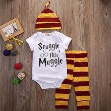 Load image into Gallery viewer, Baby Boys Girls Snuggle This Muggle Bodysuit and Striped Pants Outfit with Hat