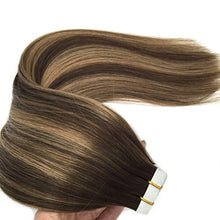 Load image into Gallery viewer, Googoo 20pcs 50g Human Hair Tape in Extensions Ombre Chocolate Brown to Caramel Blonde Mixed Brown Remy Tape Hair Extensions 22inch