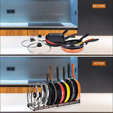 Load image into Gallery viewer, Toplife Expandable Pans Organiser Rack, 10 Adjustable Compartments, Pantry Cabinet Bakeware Lid Plate Holders, Brown