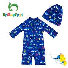 Load image into Gallery viewer, upandfast Baby Boys Swimsuit Long Sleeve One Piece Swimwear Zip Rash Guard Sun Protection (Blue Shark, 18-24 Months)