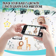 Load image into Gallery viewer, Baby Milestone Blanket for Boys Girls, Monthly Fleece Mat Large Animal Printed Growth Soft Comfortable Blankets with 2 Felt Photo Frame 40x55 Inches