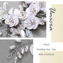 Load image into Gallery viewer, Unicra Flower Bride Wedding Hair Vine Silver Crystal Bridal Headband Leaf Headpiece Hair Accessories for Bridesmaid and Women