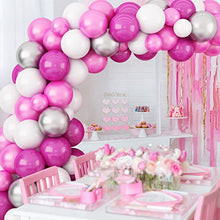 Load image into Gallery viewer, Pink Balloon Arch Kit, Rose Red White Balloons Garland 85PCS Latex Birthday Party Decorations, with Metallic Silver Balloons & Glue Dots for Boys Girls Wedding Engagement Baby Shower Party Supplies