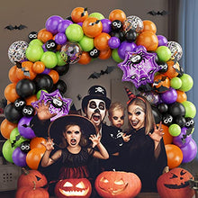 Load image into Gallery viewer, Halloween Balloon Arch Garland Kit, 96pcs Orange Black Purple Balloons Arch Kit With Black Eye Confetti Green Latex Balloons Bat Sticker Spider Web Foil Balloon for Halloween Decoration Party Supplies
