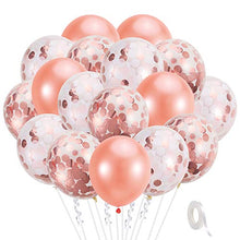 Load image into Gallery viewer, Pllieay 21 Pieces Rose Gold Confetti Balloons Set Including Rose Gold, Pink, White Confetti Balloons, Rose Gold Latex Balloons and 1 Roll Balloon Ribbon for Birthday, Wedding Party Decorations