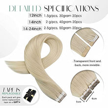 Load image into Gallery viewer, Moresoo Tape in Extensions Blonde Invisible Tape in Hair Extensions Human Hair Platinum Blonde 12 Inch Full Head Tape Hair Extensions 30g/20pcs