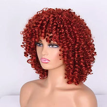 Load image into Gallery viewer, Colorfulpanda Curly Afro Wig for Black Women Natural High Heat Synthetic Hair wigs with Fringe Short Kinky Curly Full Wig Cosplay Party Daily Wear,Golden Red