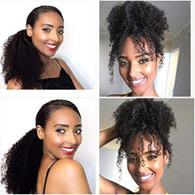 Load image into Gallery viewer, Drawstring Ponytail for Black Women Afro Human Hair Kinky Ponytail Drawstring Clip in Top Closure Ponytail Extension Curly 14 Inches Natural Black 100g