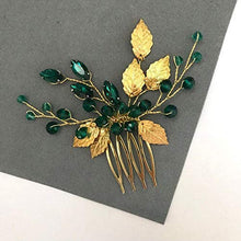 Load image into Gallery viewer, BERYUAN Women Gold Leaf Headpiece Emerald Green Crystal Hair Vine Comb Wedding Hair Accessory Rhinestone Hair Piece Gift for Her Party Headress for Bride Bridesmaid Girls(Gold)