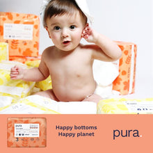 Load image into Gallery viewer, Pura Premium Eco Baby Nappies Size 3 (Midi 4-9kg / 9-20 lbs) 6 x 33 per pack, 198 Infant Sustainable Diapers, Perfume Free, Clinically Tested and Hypoallergenic
