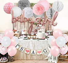 Load image into Gallery viewer, JOYMEMO Baby Shower Decorations for Girls Pink and White, Baby Girl Balloons, Elephant Garland, Confetti Balloons, Elephant Cake Topper for Baby Shower Supplies