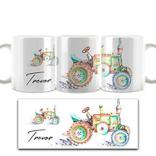 Load image into Gallery viewer, Personalised Mug, Chcolate Easter Egg Gift Set Customised with Name/Initials, (11oz) White Mug with Rainbow Tractor Design, Tractor Mug