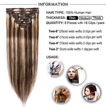 Load image into Gallery viewer, Real Hair Clip in Hair Extensions 100% Human Hair Remy Natural Hair Extension - 8 Pcs Full Head Thin Thickness (Mix #4/27 Medium Brown & Dark Blonde, 10 inch-50g)