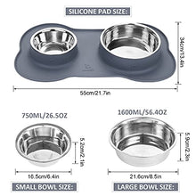 Load image into Gallery viewer, pecute Dog Bowls Non Slip, Stainless Steel Double Bowls Set with Non-Spill Silicone Mats Tray for Medium Large Dogs Water & Food Feeding Dishes(26 + 56 Ounce, Grey)