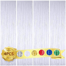 Load image into Gallery viewer, BEISHIDA 4 Pack White Metallic Tinsel Foil Fringe Curtains for Birthday Party Photo Backdrop Wedding Event Decor