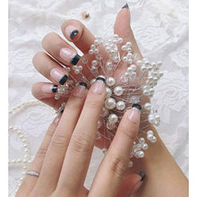 Load image into Gallery viewer, YUNAI French Fake Nail Nude Nails with Black and Glitter Top Artificail Nails for Daily Wear Medium-Long Size Nails