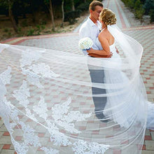 Load image into Gallery viewer, Wedding Veil Long Lace Embroidery 1 Tier Bridal Cathedral Veil with Metal Comb 3m (White)